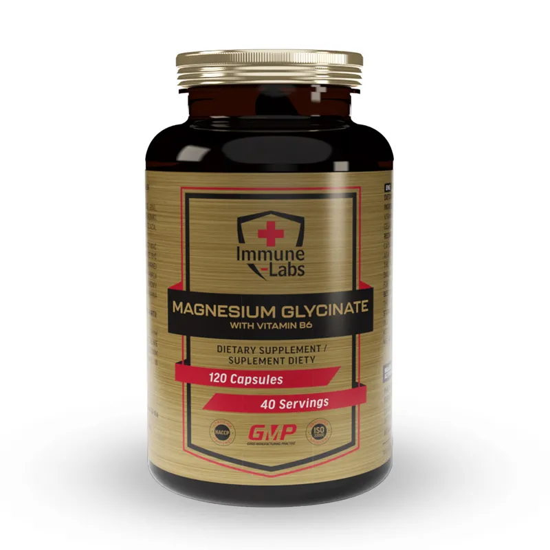 Immune Labs Magnesium Glycinate with vitamin B6, magnesium glycinate, dietary supplement, capsules, bottle, gold label