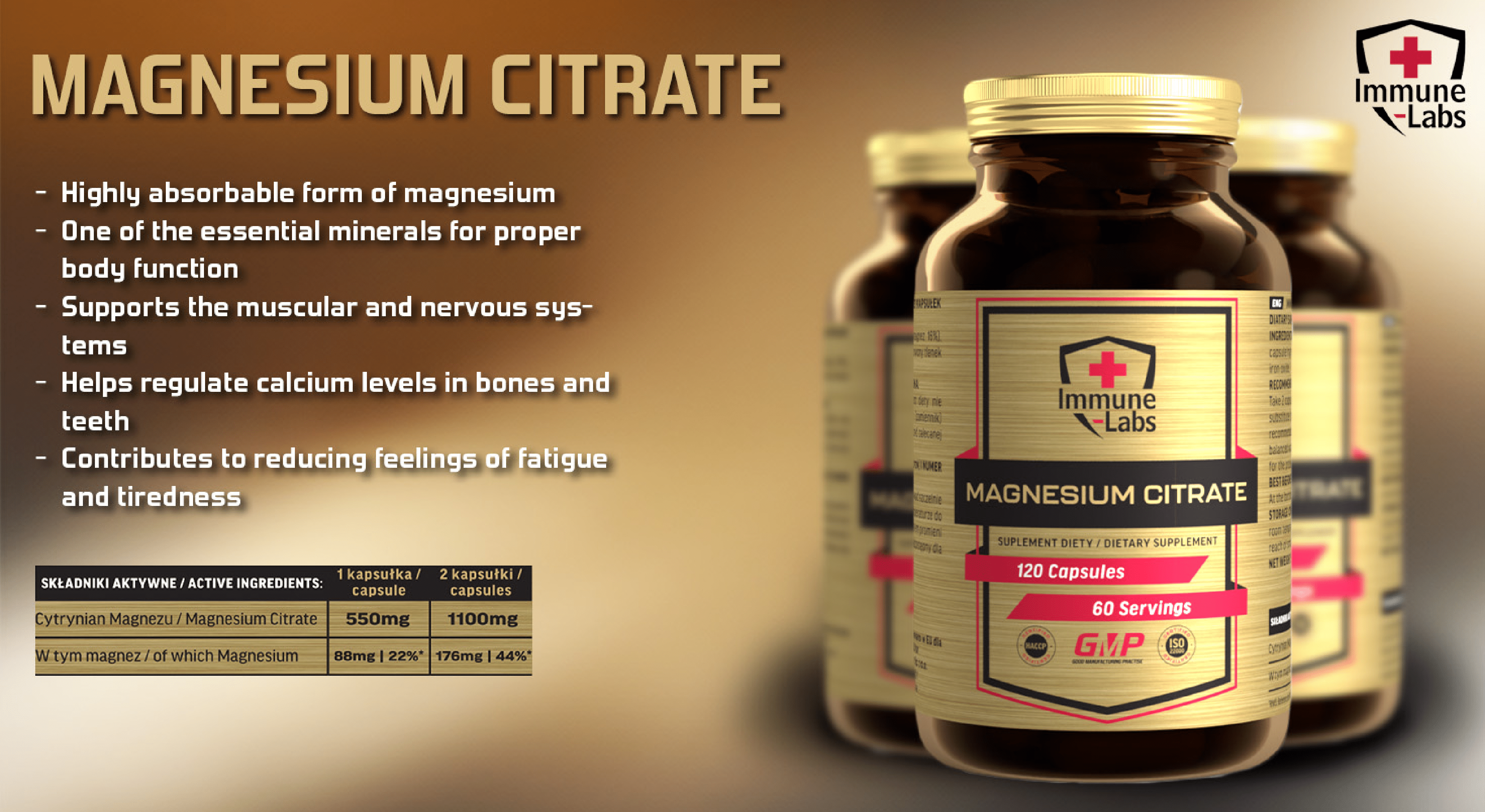 Immune Labs Magnesium Citrate 550mg - 120 Caps
