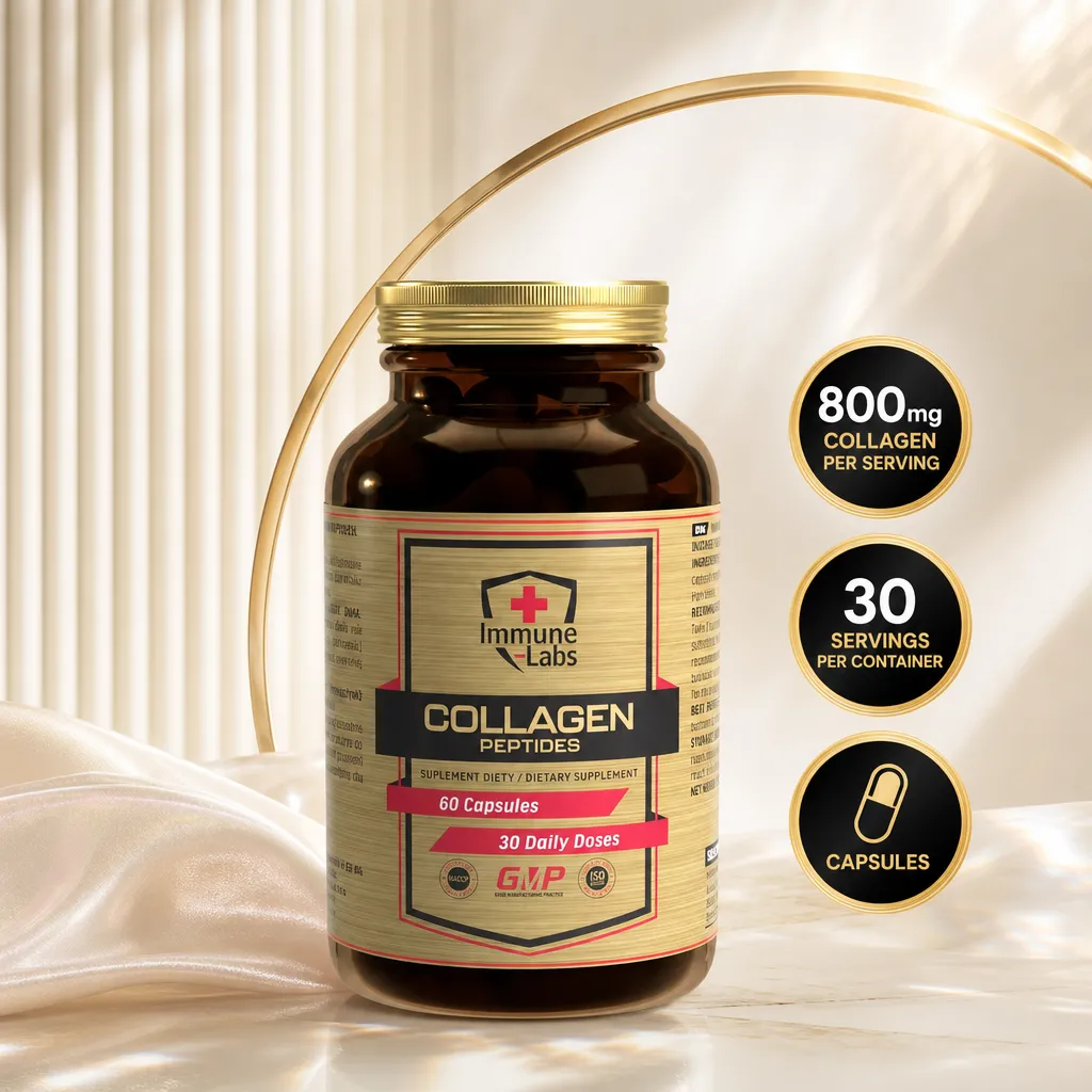 Immune Labs Collagen Peptides dietary supplement, 800mg per serving in a 60-capsule bottle