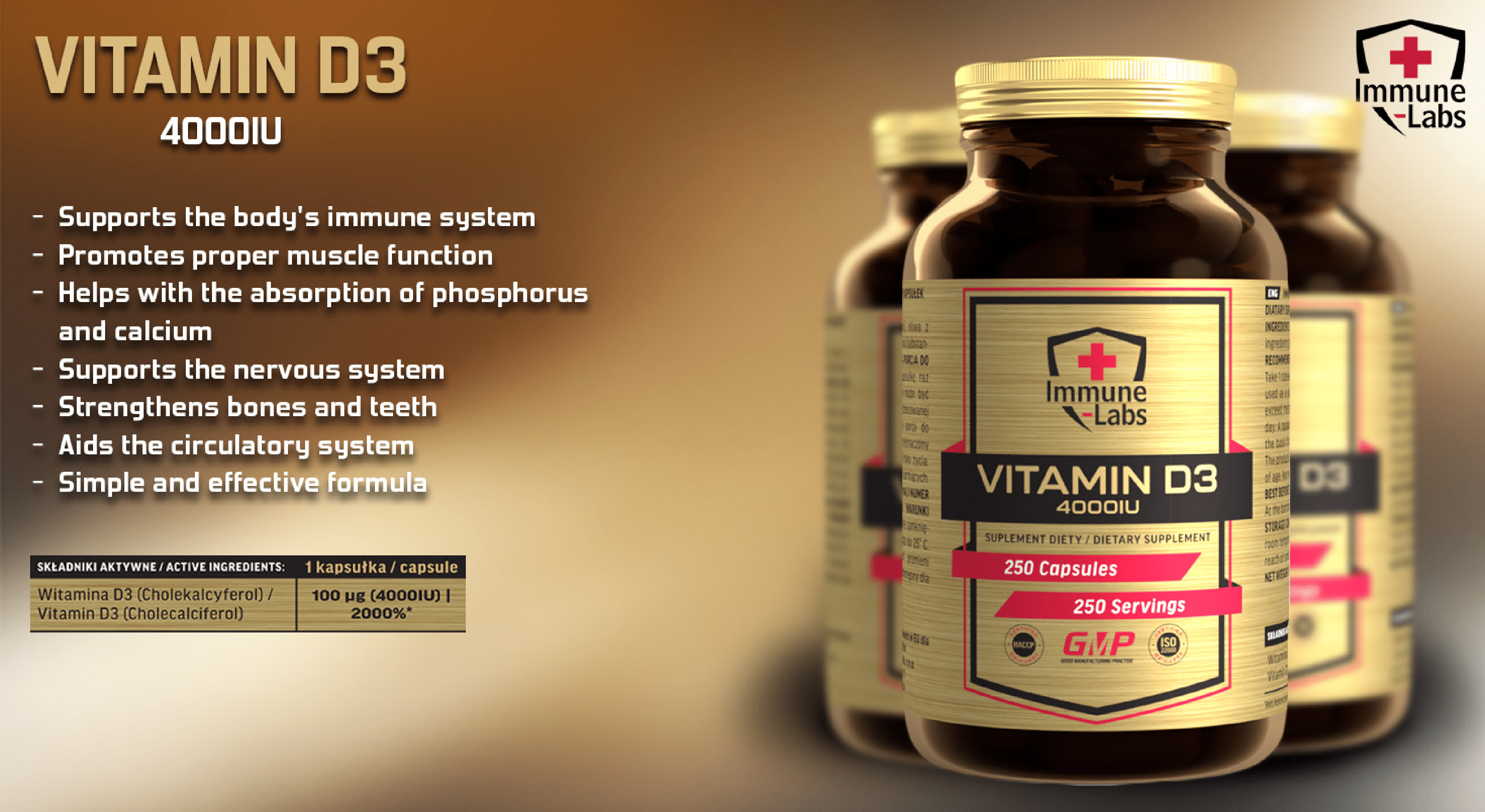 Immune Labs Vitamin D3 4000IU - 250 Caps